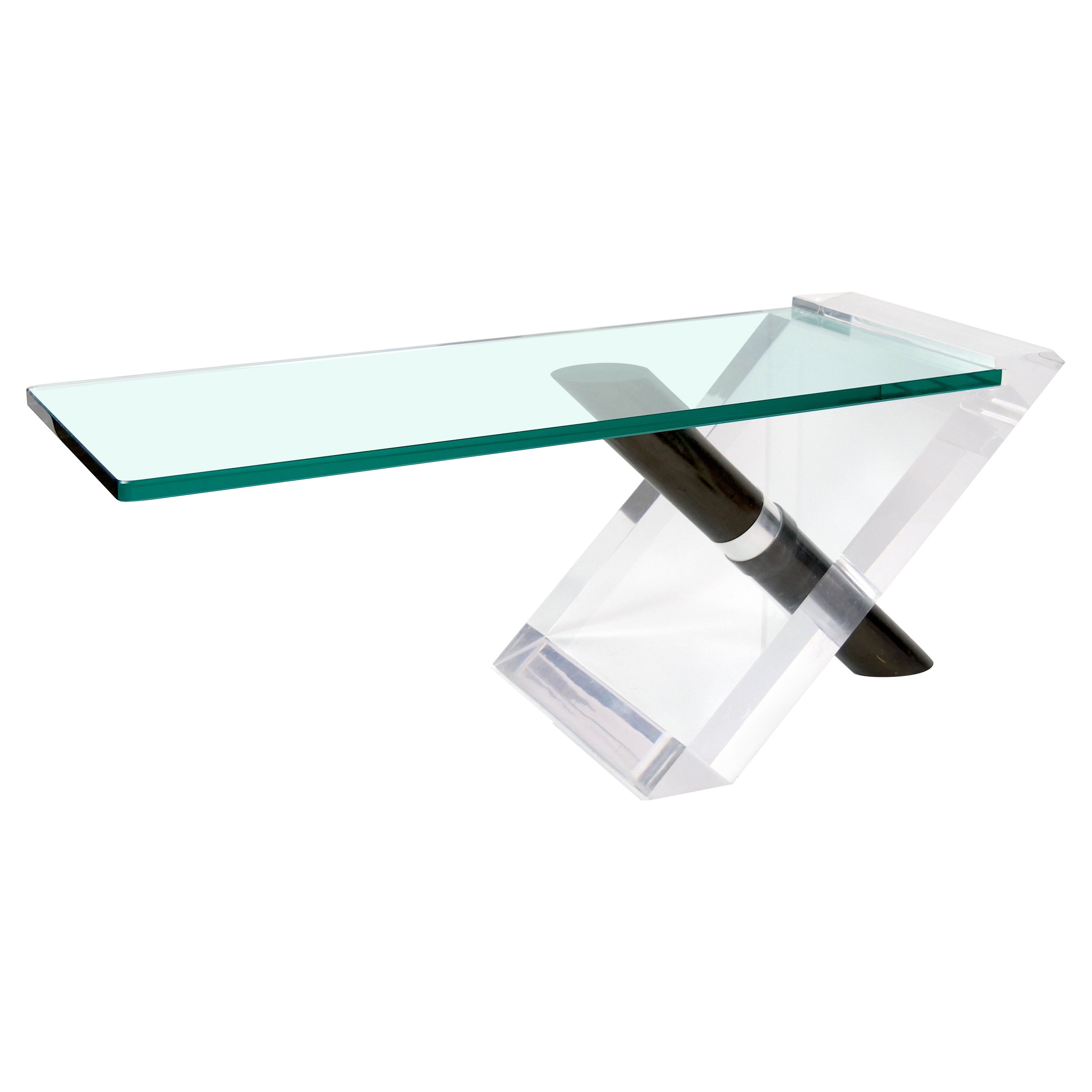 Mid-Century Modern Art Deco Style Lucite / Glass Lipstick Coffee Table For Sale