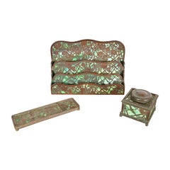 Tiffany Studios New York Grapevine Bronze and Slag Glass Desk Set, circa 1910