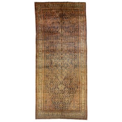 Antiker persischer Malayer-Galerie-Wollteppich mit braunem Medaillon-Design