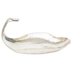 Hand-Hammered Silver Plate Duck Scalloped Serving Bowl Retro