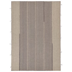 Rug & Kilim’s Contemporary Kilim in Gray and Beige with Stripes & Brown Accents