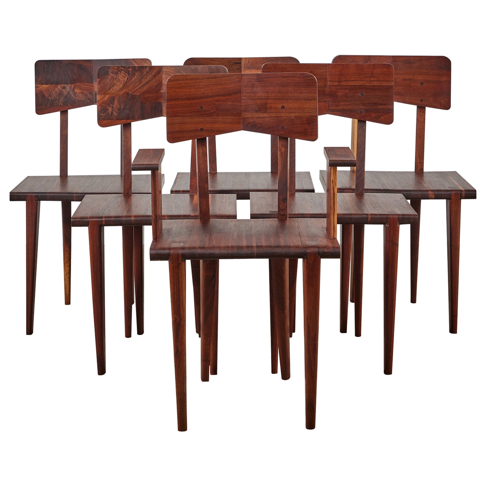 Set of Six Walnut Studio Craft Dining Chairs For Sale