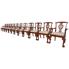Baker Furniture Chippendale Carved Mahogany Dining Armchairs, Set of Twelve