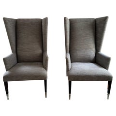 Retro Large Pair of Contemporary Wingback Chairs by J. Robert Scott
