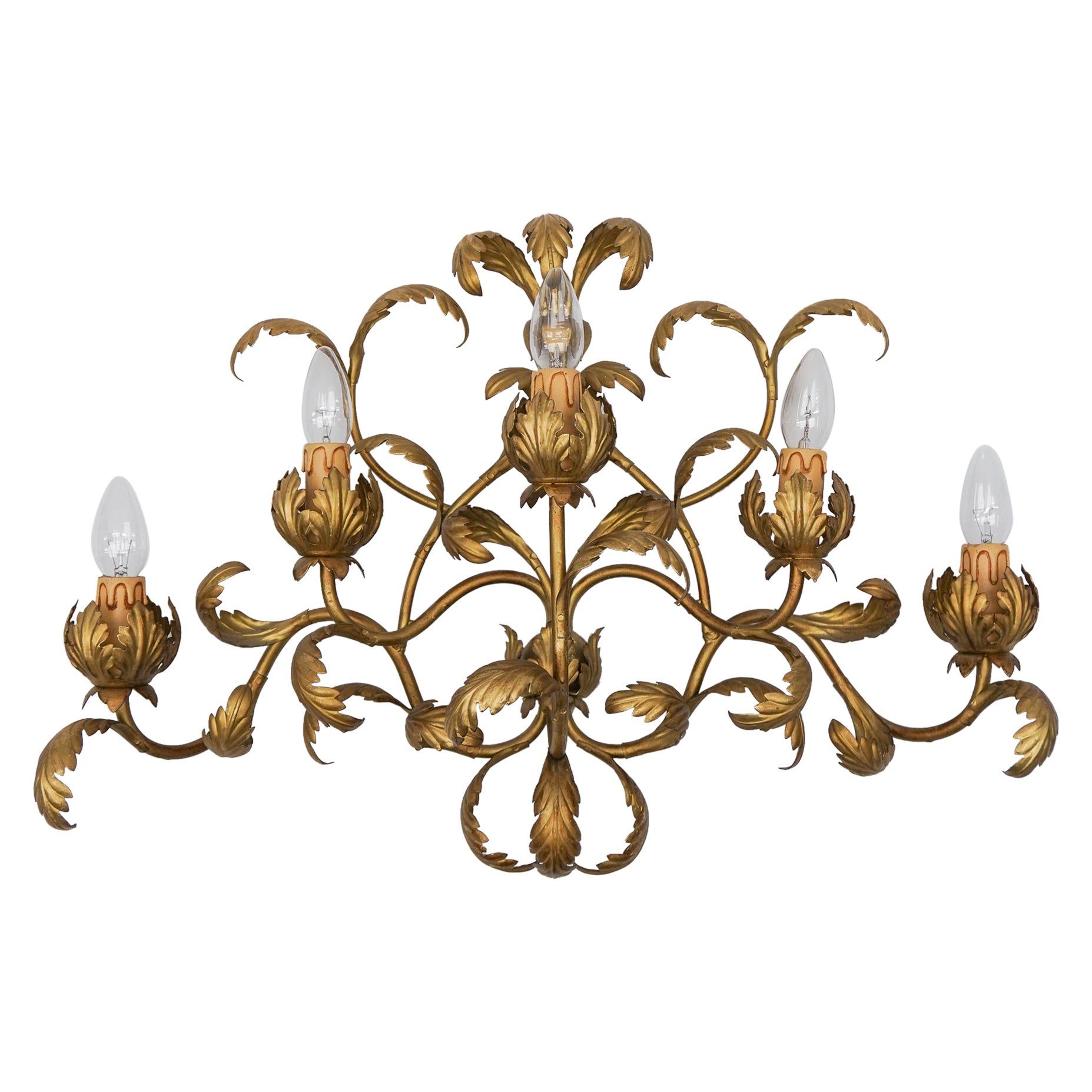 Gilt Metal Flower Wall Light Sconce by Hans Kögl, Germany