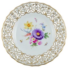 Meissen, Germany, Openwork Plate Hand Painted with Flowers and Butterflies