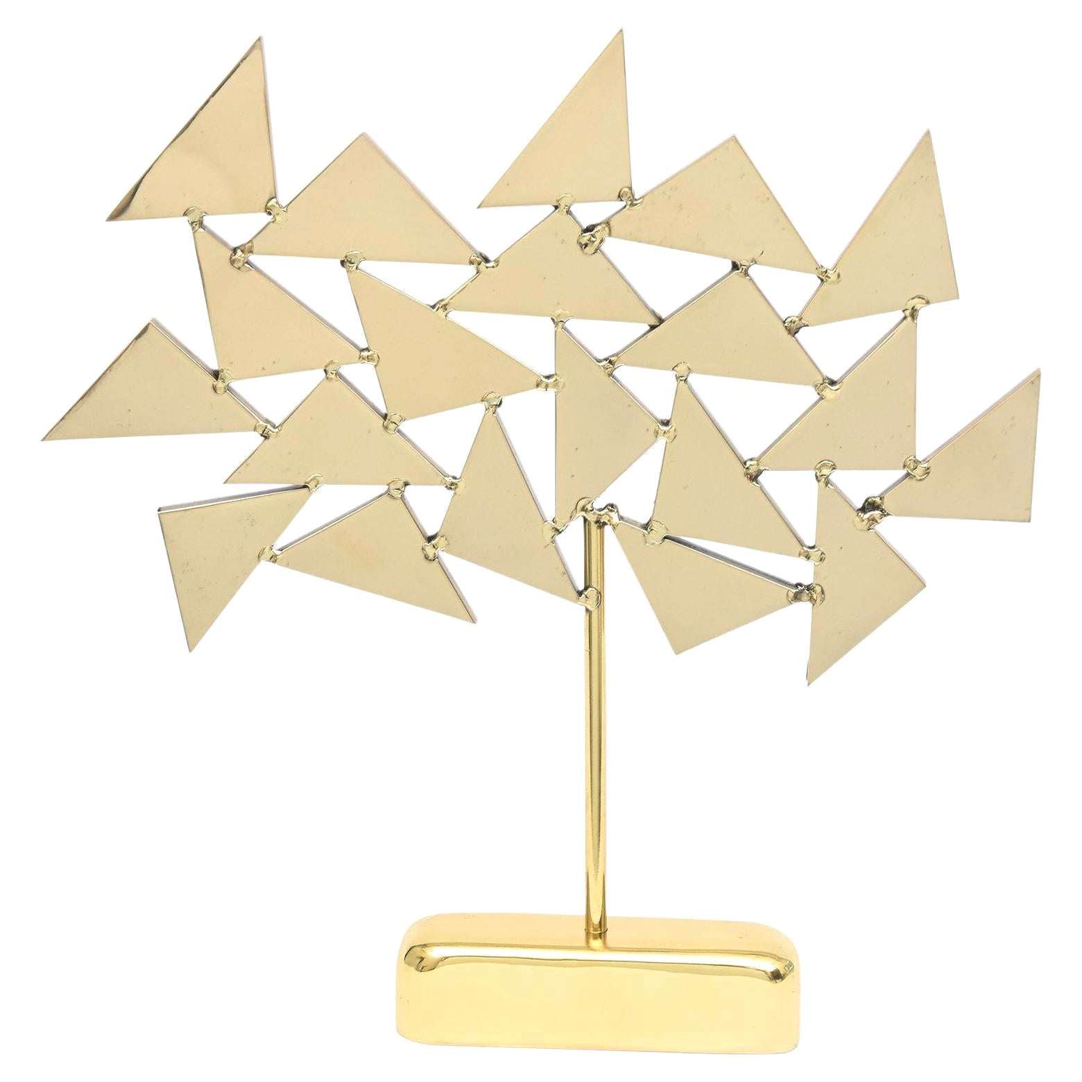 Vintage Signed Chevalier Brass Geometric Abstract Triangle Sculpture French