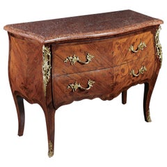 Antique Louis XV Marquetry Bombe Commode / Chest of Drawers, French, 19th Century