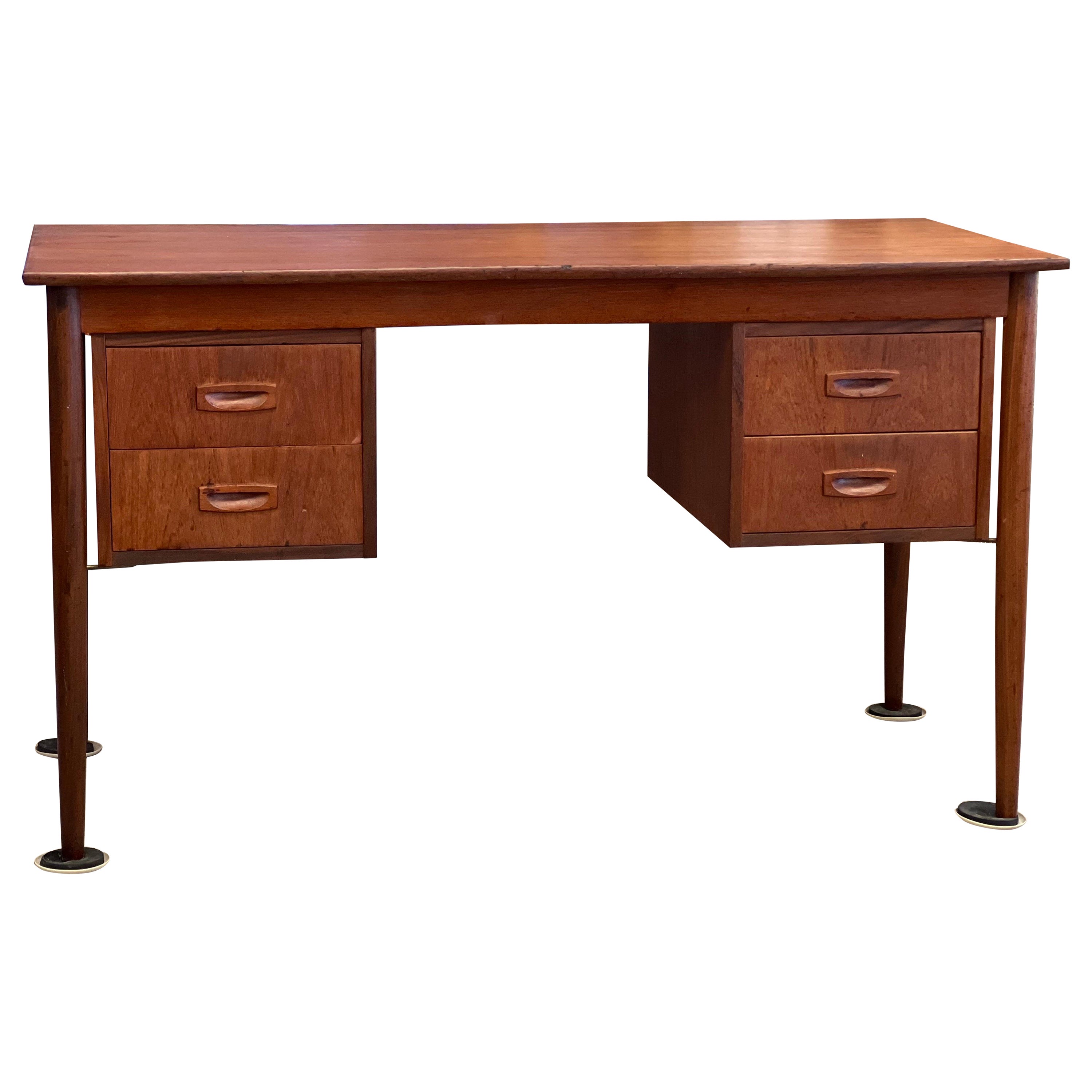 Danish Mid-Century Modern Writing Desk with Dovetail Drawers. Finished Back For Sale