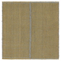 Rug & Kilim’s Contemporary Kilim in Gold and Sky Blue Stripes with Brown Accents