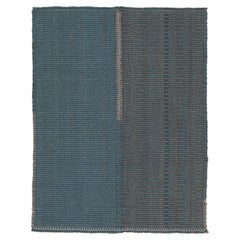 Rug & Kilim’s Contemporary Kilim in Blue and Gray Stripes with Brown Accents
