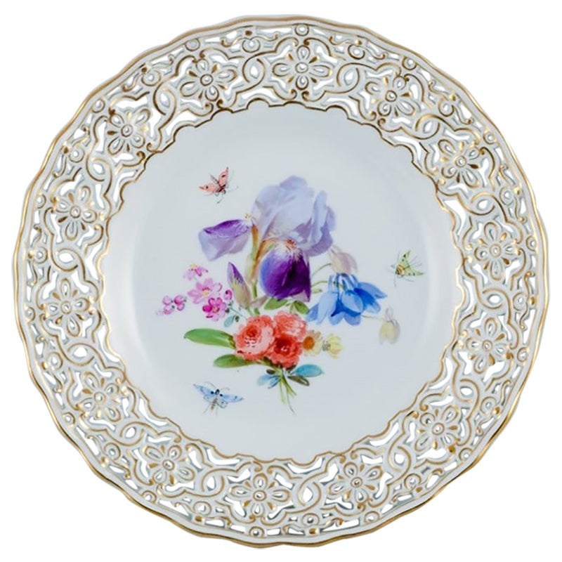 Meissen, Germany, Openwork Porcelain Plate with Flowers and Butterflies