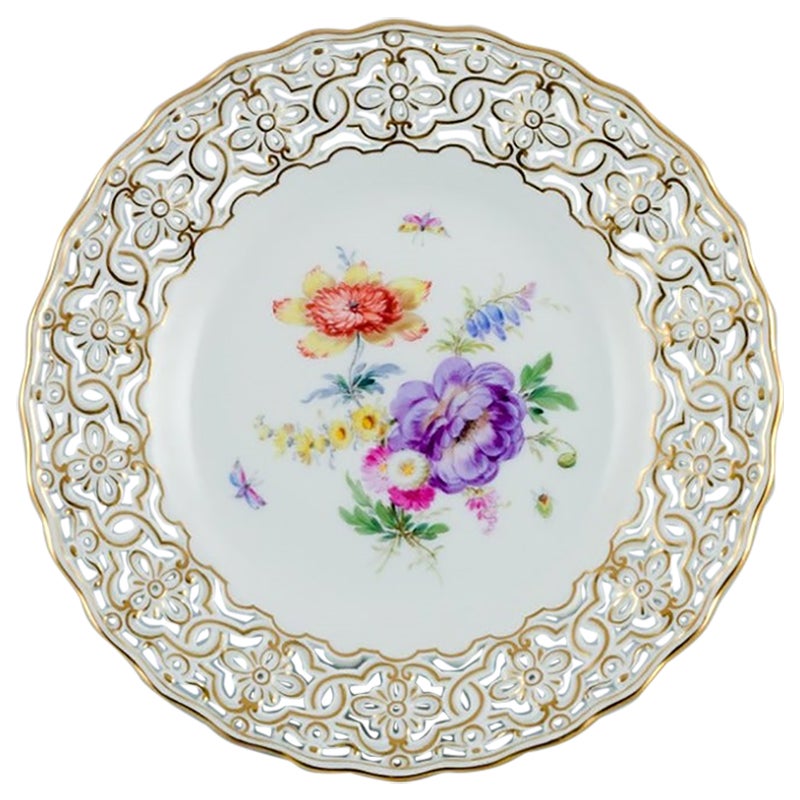 Openwork Porcelain Plate with Flowers and Butterflies, Meissen, Germany