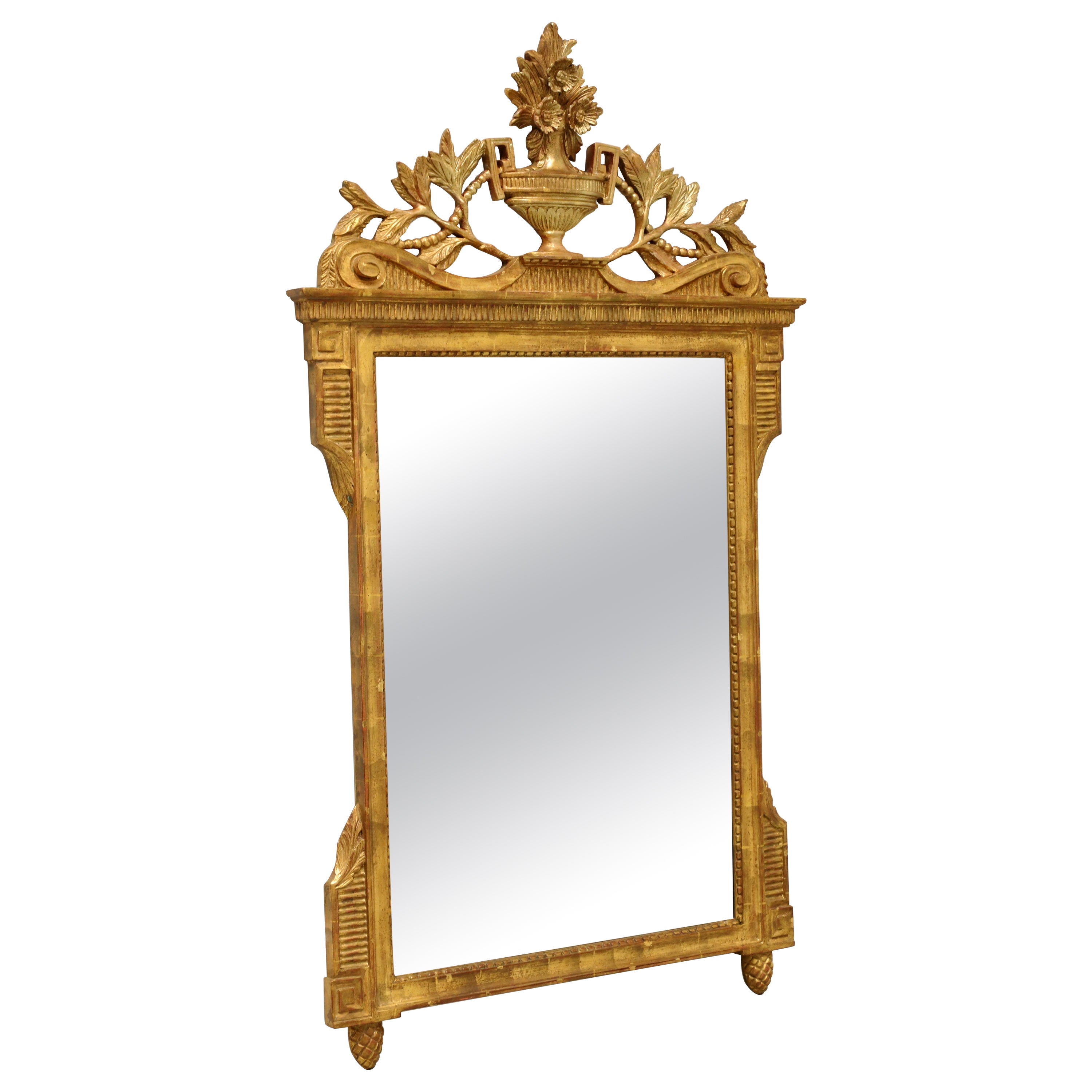 Mid 20th Century Gold Gilt Carved Neoclassical Style Beveled Wall Mirror For Sale