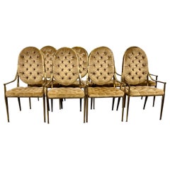 Set of Eight Mid-Century Mastercraft Brass Dining Chairs with Tufted Upholstery