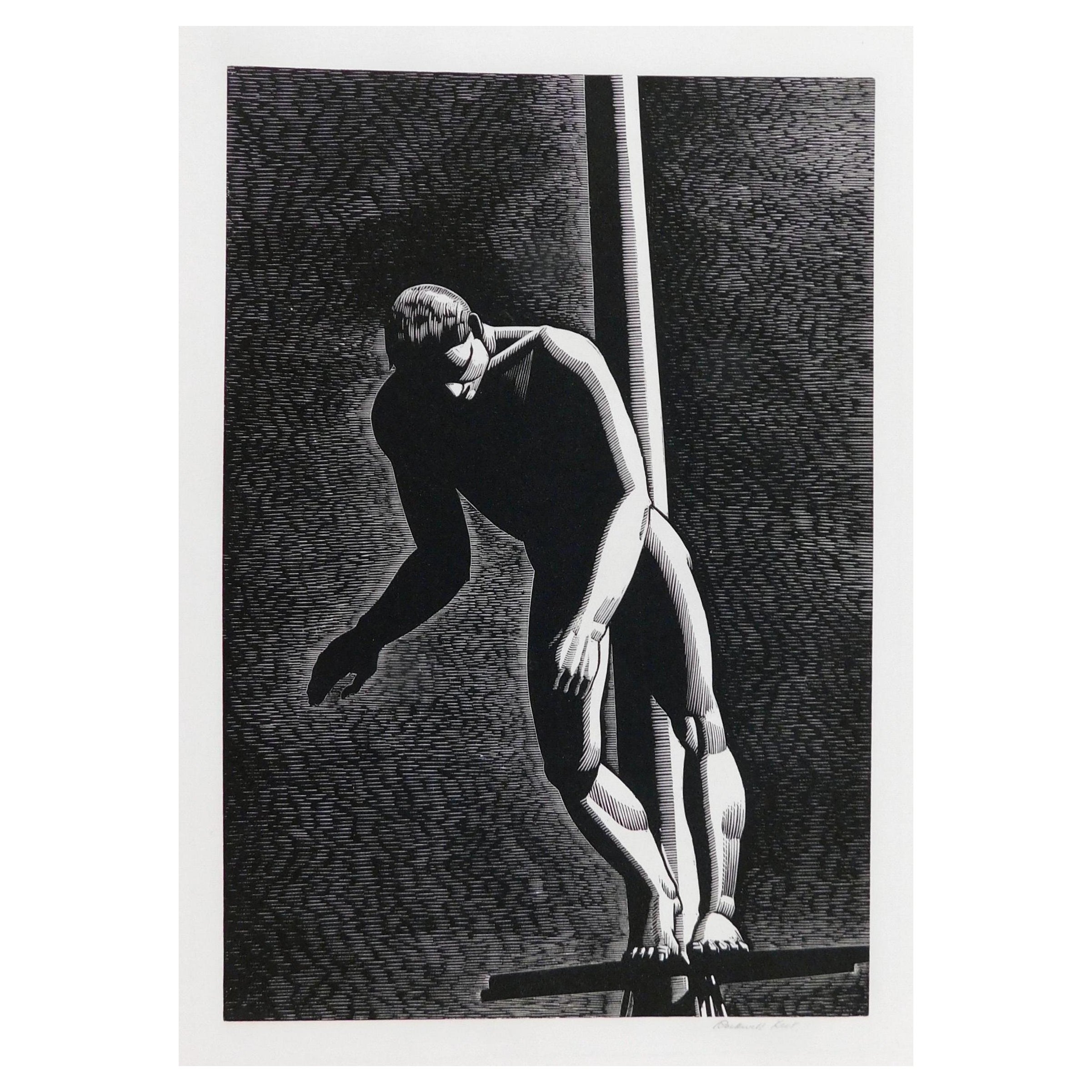 Rockwell Kent Original Wood Engraving, 1931 - Diver