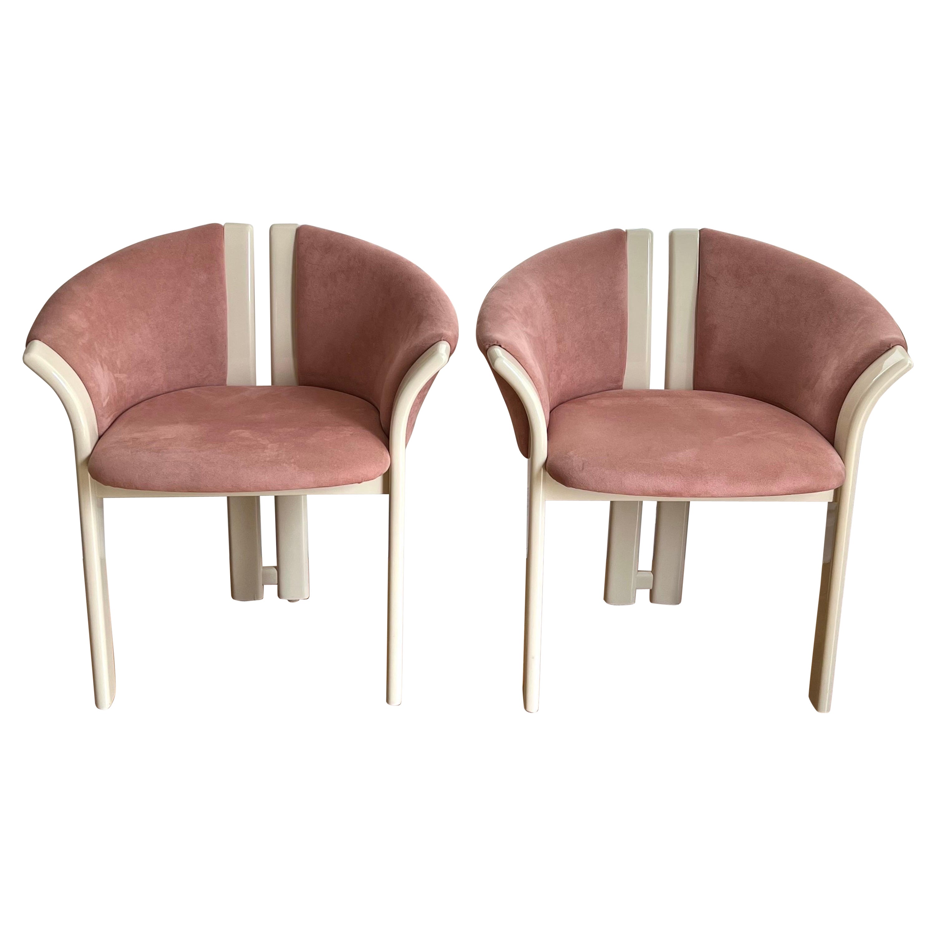 Chaises sculpturales en velours rose laqué de 1980, dans le style de Karl Springer en vente