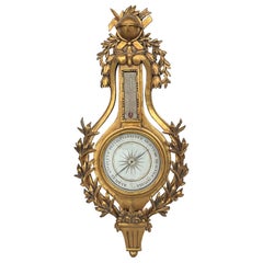 French Neo-Classical Style Louis XVI Style Carved Giltwood Barometer Wall Decor