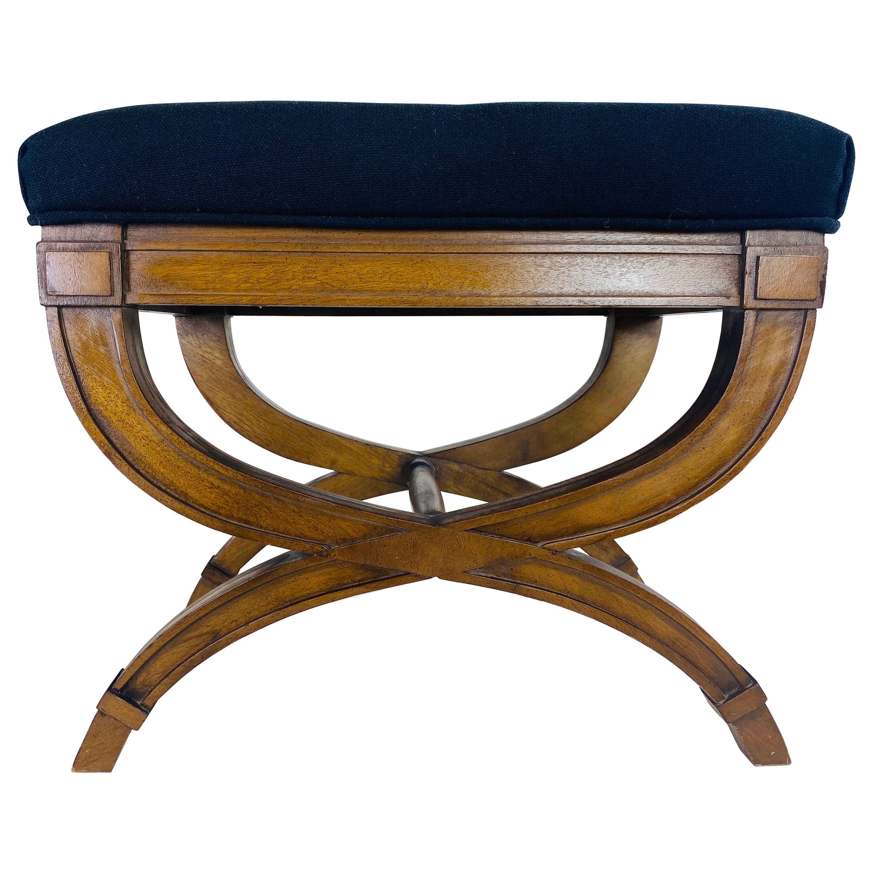 Midcentury Vintage Empire Inspired Newly Upholstered Bench For Sale