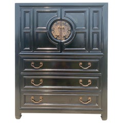 Vintage Black Lacquered Asian Inspired Chest of Drawers by Century Furniture