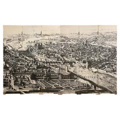 Paire de paravents français vintage représentant une carte de Paris du 18ème siècle