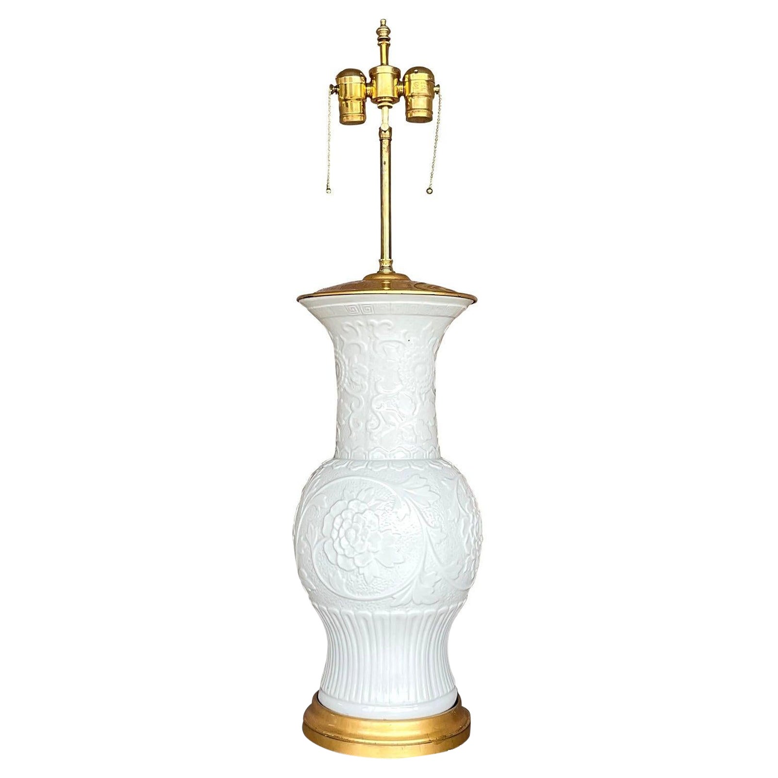 Lampe en céramique émaillée Blanc de Chine Vintage Regency