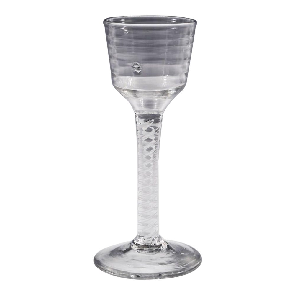 An Opaque Twist Stem Wine Glass With Lynn Rings, c1760 For Sale
