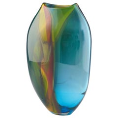 A Tall Horizon Blue Studio Glass Vase by Phil Atrill, 2023