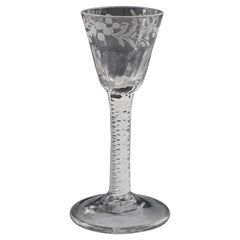 Antique An Engraved Opaque Twist Stem Wine Glass, c1760