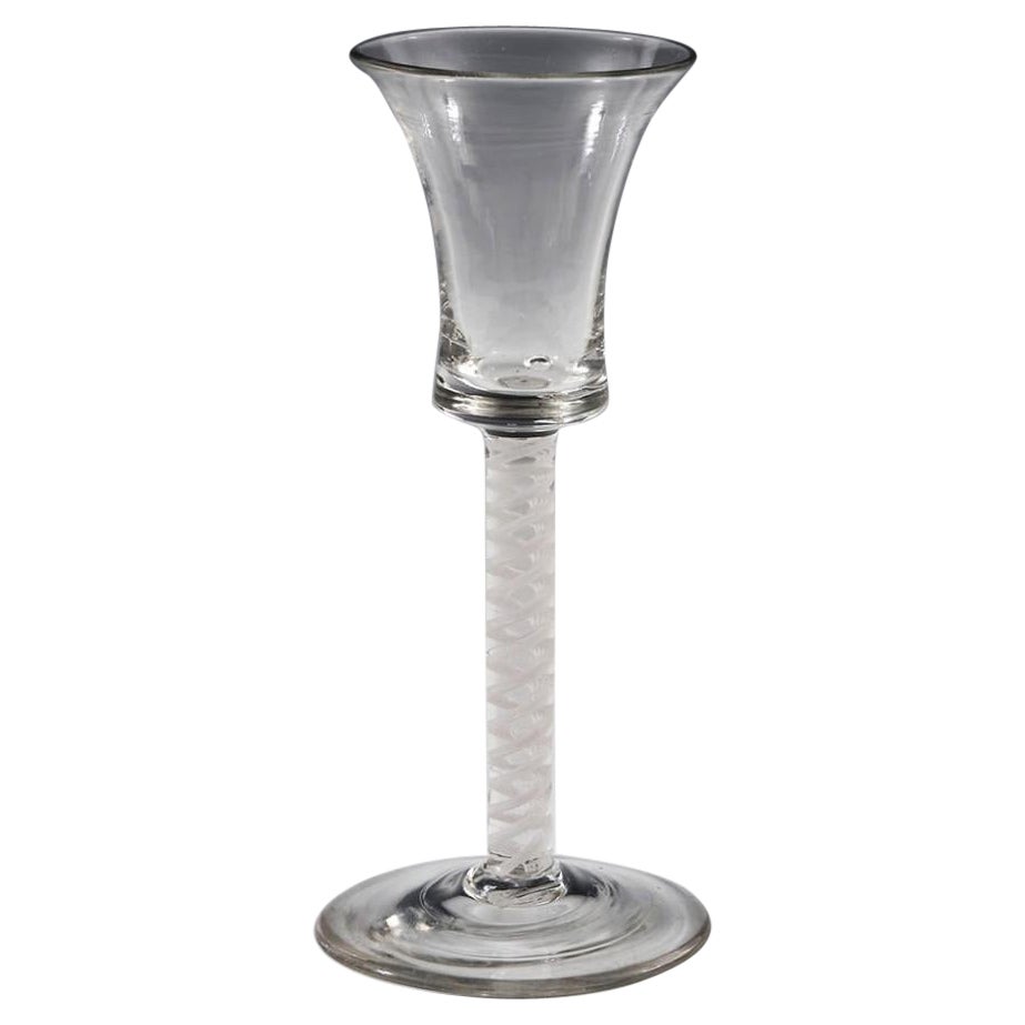 A Waisted Bucket Bowl Single Series Opaque Twist Stem Wine Glass, c1760 For Sale