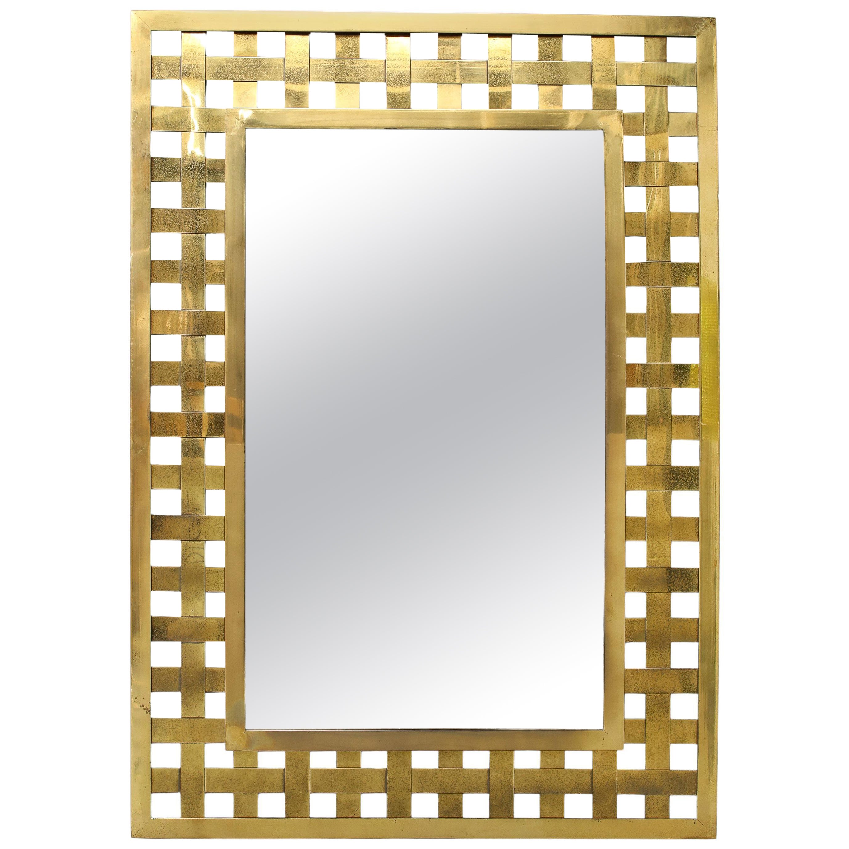 Italian Brass Lattice Pattern Mirror For Sale