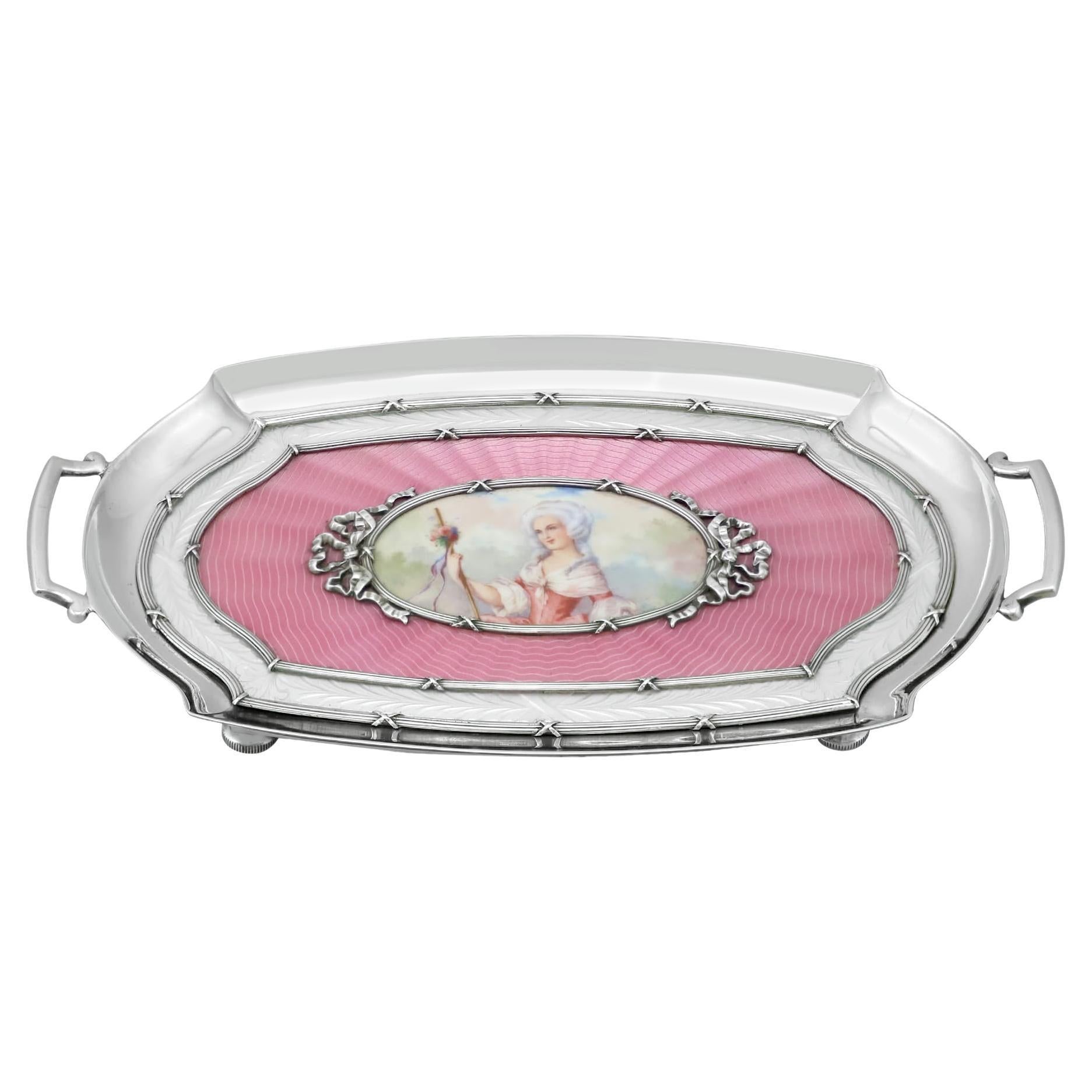 Bandeja de tocador austriaca antigua de los años 20 de plata y esmalte en venta