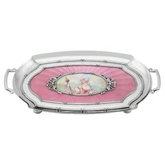 Antique 1920s Austrian Silver and Enamel Boudoir Tray