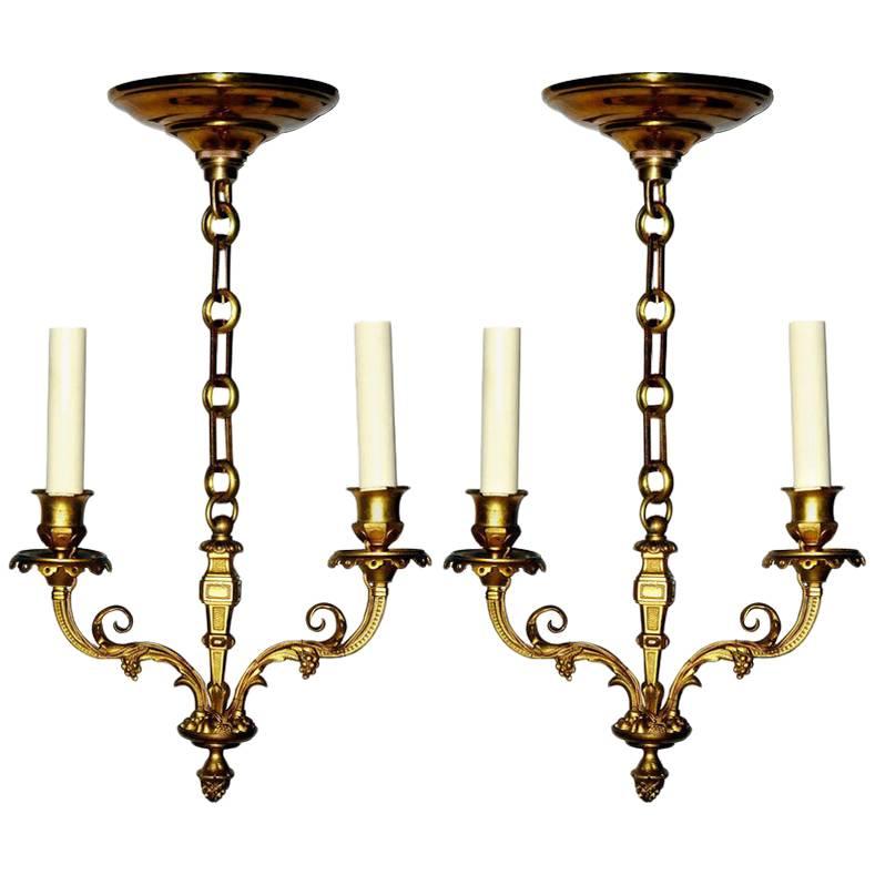 Pair of French Two-Light Chandeliers For Sale