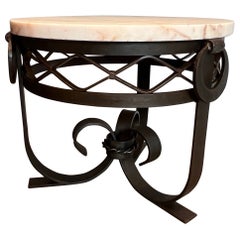 Wrought and Hammered Iron Art Deco Gueridon with White Marble Top