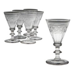 Used Set of 6 Finely-Cut Regency Waterford Dram Glasses, c1825