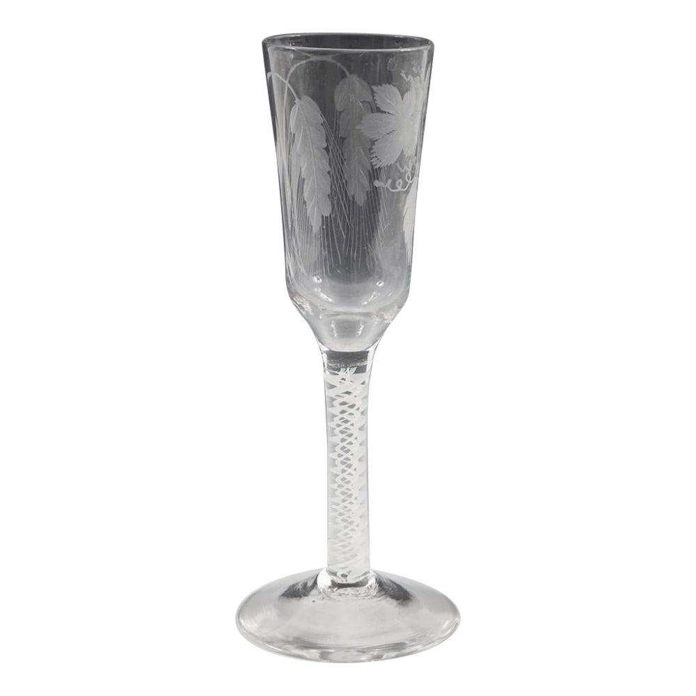 Engraved Georgian Opaque Twist Stem Ale Glass, c1760 For Sale