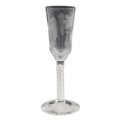 Engraved Georgian Opaque Twist Stem Ale Glass, c1760