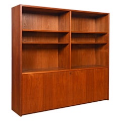 Vintage Danish Teak Drop-Down Door Secretary Bookcase Display Top