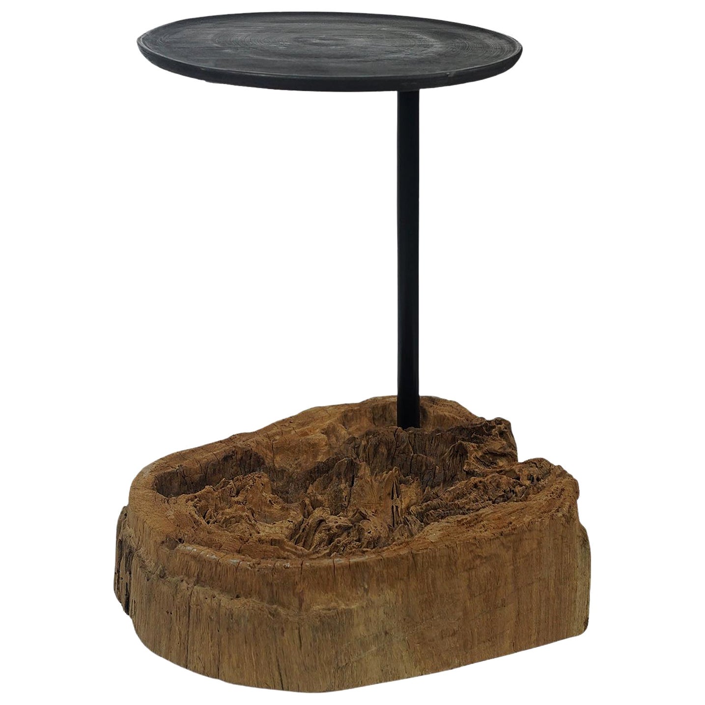 Ancien bois érodé avec un bâton de fer et un plateau de table en bois de Mango en vente