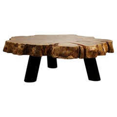 Mesa de centro de madera de lichi con patas de hierro negro