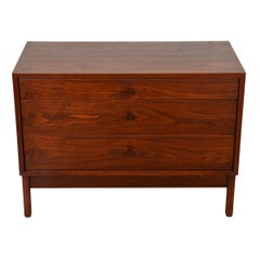 Vintage Low Midcentury Walnut 3-Drawer Chest Dresser