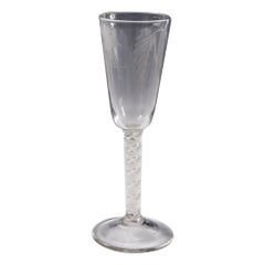 A Very Tall Engraved Opaque Twist Stem Ale Glass, c1760