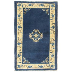 Antique Chinese Peking Carpet in Dark Blue Background