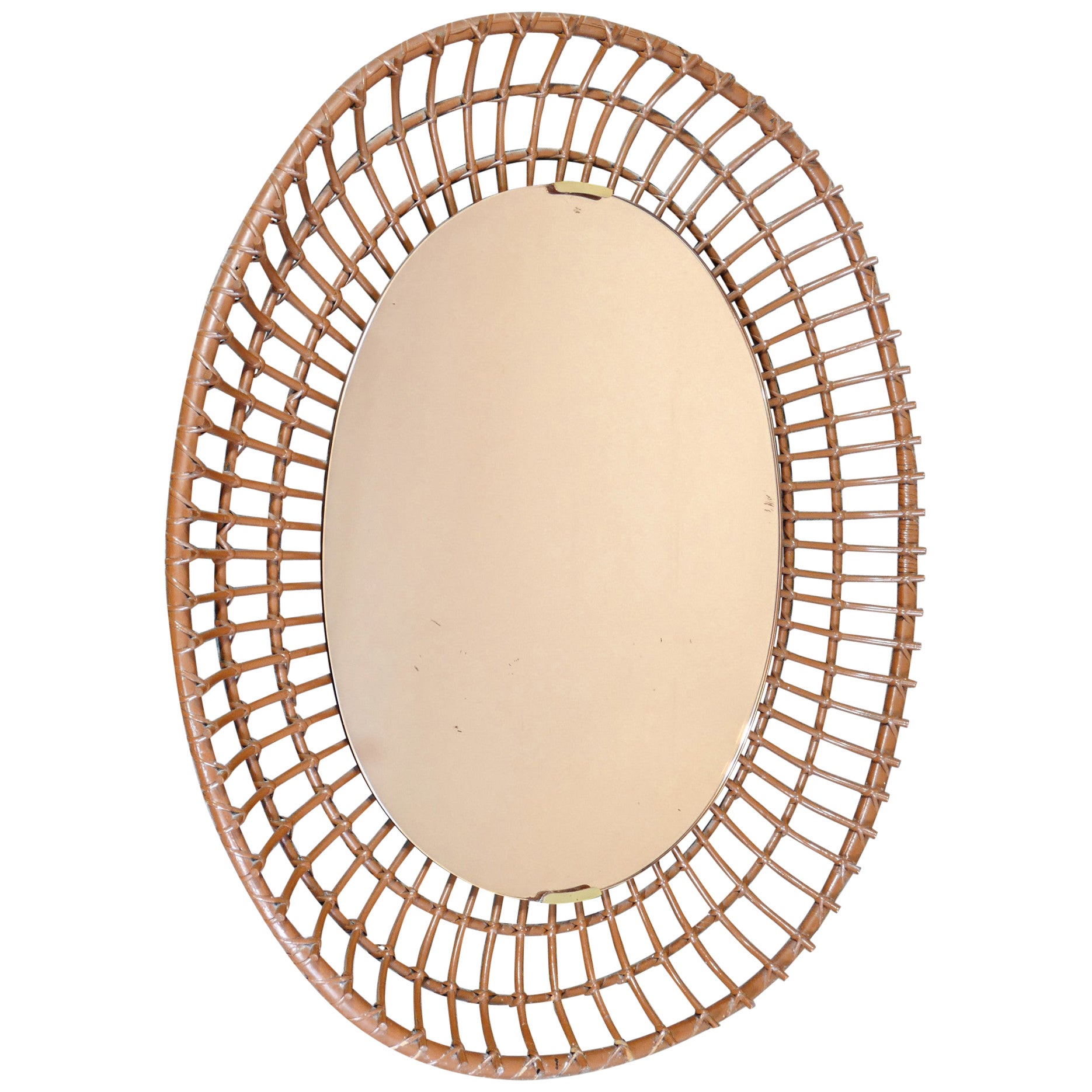Wall mirror, design SANTAMBROGIO & DE BERTI. Bamboo wood. Italy, 60s For Sale