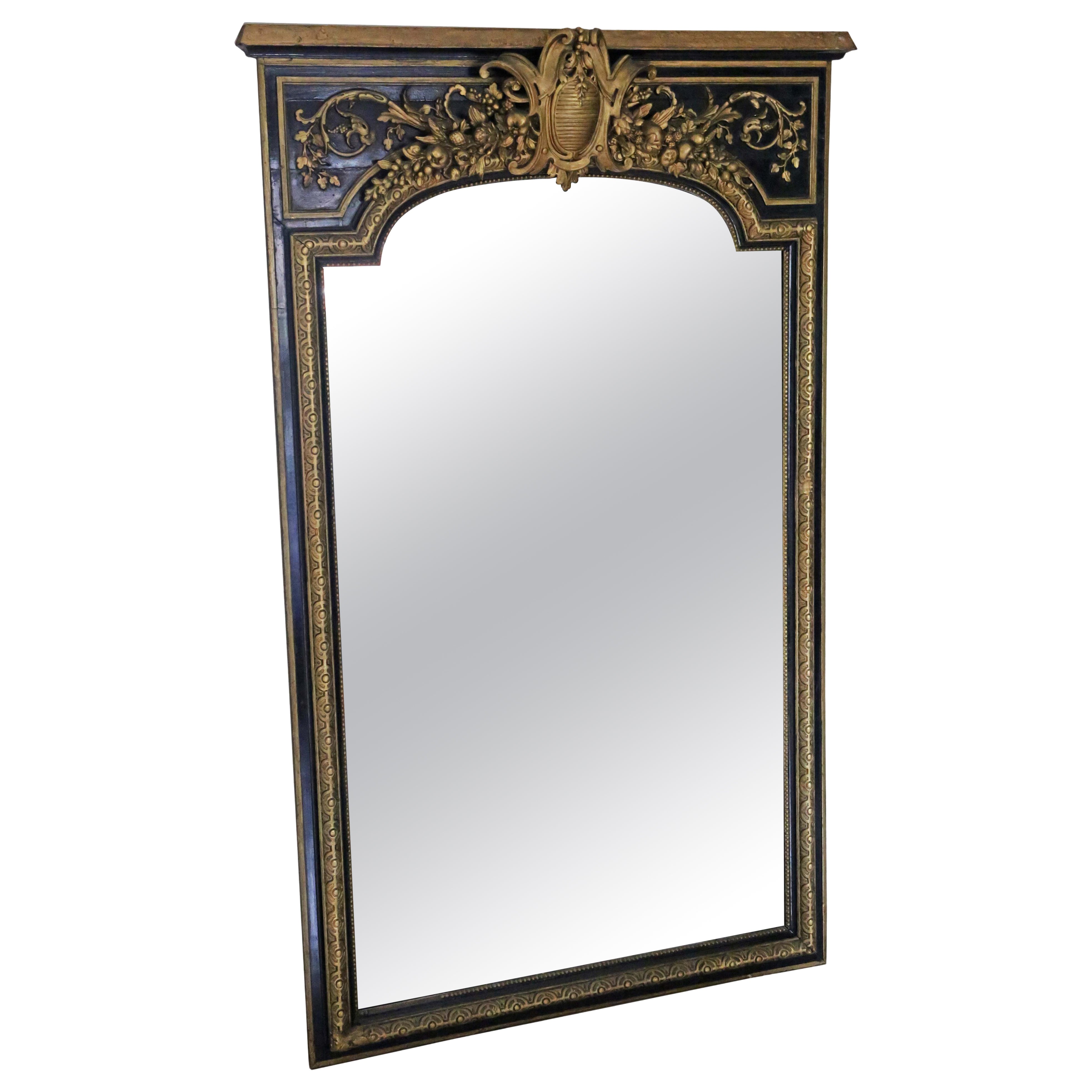 Antique 19th Century Very Large Quality Ebonized and Gilt Floor Wall Mirror For Sale
