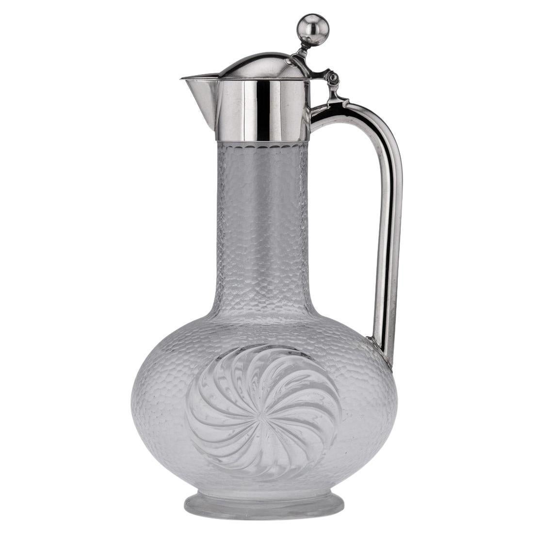 20th Century German Solid Silver & Etched Glass Claret Jug, circa 1900