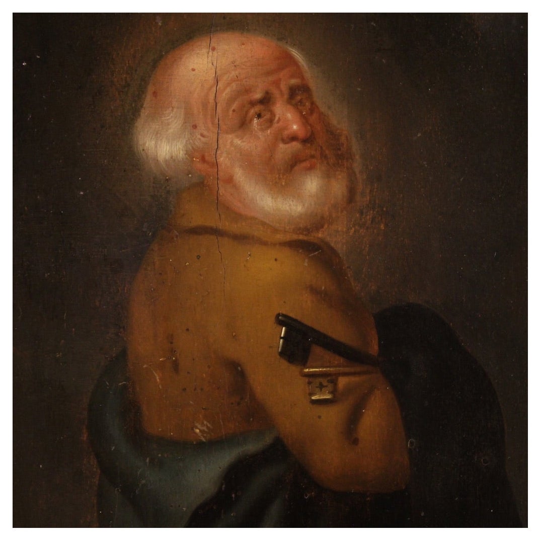 18th Century Oil on Panel Antique Netherland Painting Flamish Saint Peter, 1780