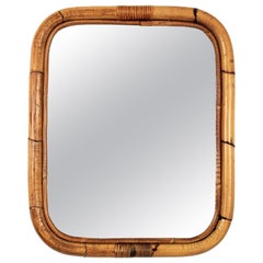 1960s Spanish Bamboo Rattan Rectangular Mirror