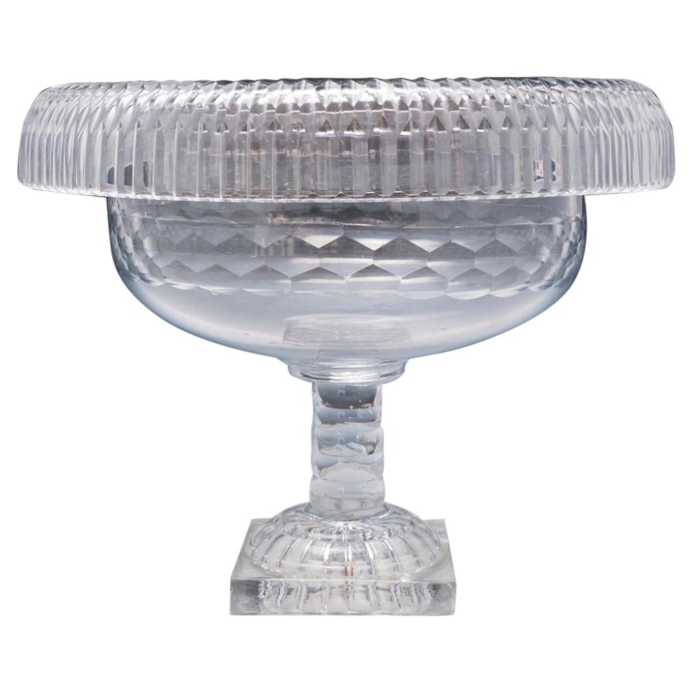 Irish Glass Fold Over Rim Pedestal Bowl, 1800-10 For Sale